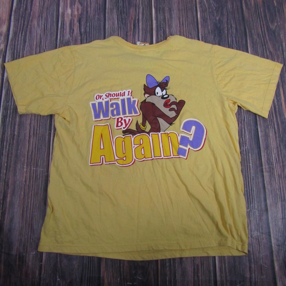 Disney Looney Tunes Shirt Womens XL Yellow Tasmanian Devil Love Graphic Tee - Picture 4 of 6